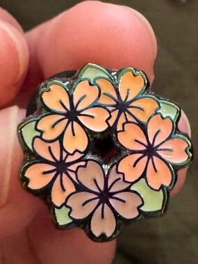 Handmade Floral Enamel Pin- Peach and Green
